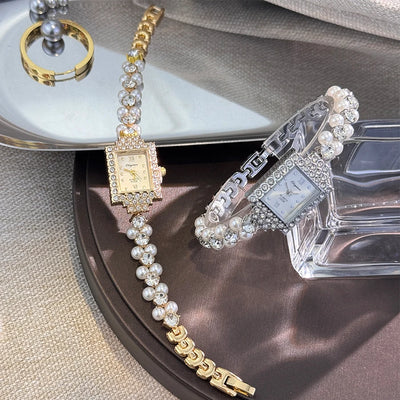 Double Row Bracelet Watch Square Studded Frame