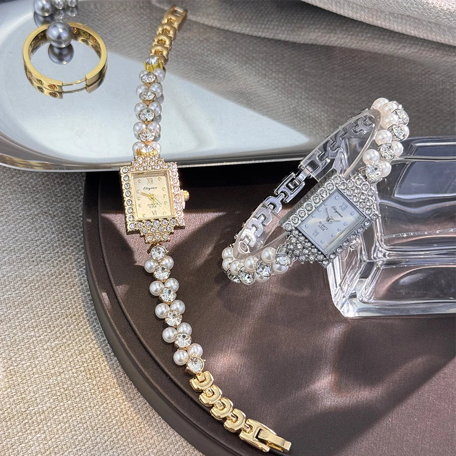 Double Row Bracelet Watch Square Studded Frame