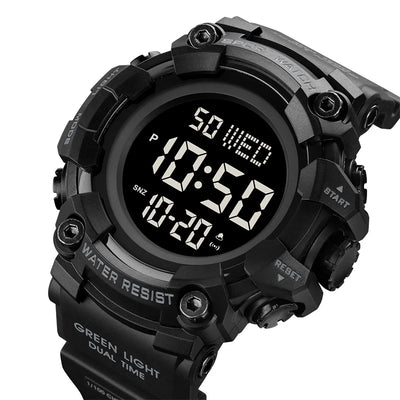 Military Digital Watch with Dual Time And LED - Black