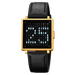 Square Digital Wristwatch with Leather Strap LED - Gold Black