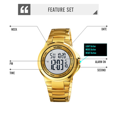 Digital Wristwatch with LED Backlight Chronograph