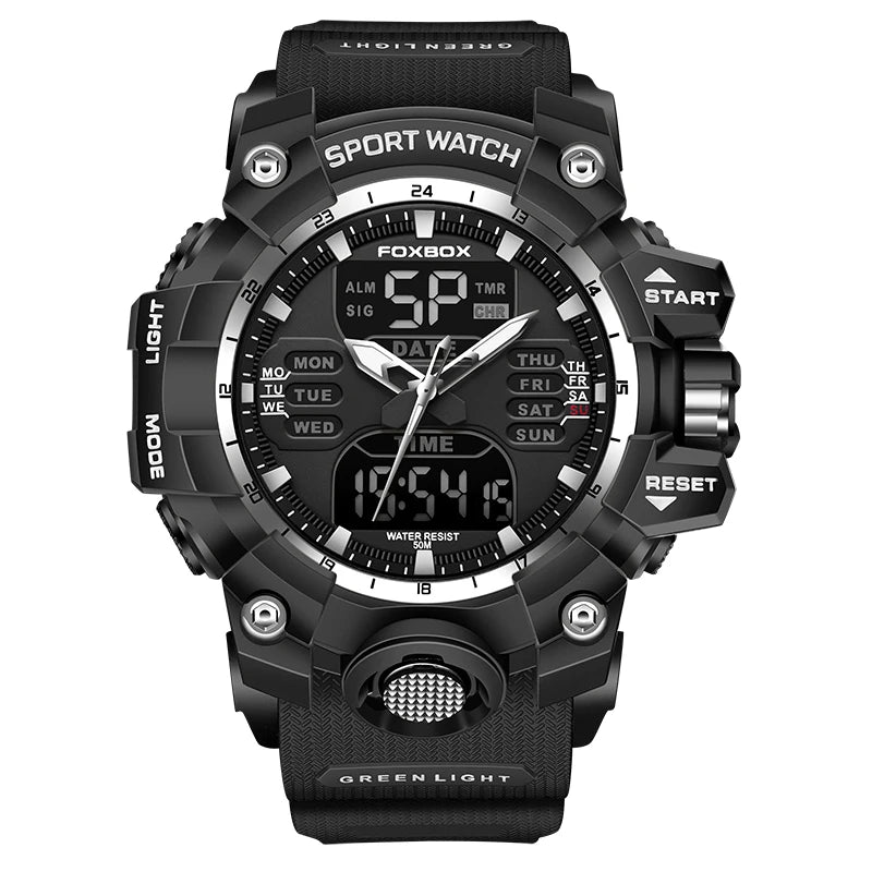 Military Style Sport Watch with Digital Chronograph - Black