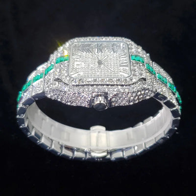 Square Dial Wristwatch With Embedded Stones Glamour