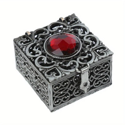 Ornate Filigree Bead Box with Jewel Top Decorative