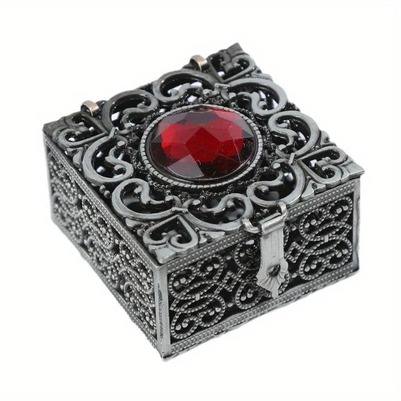 Ornate Filigree Bead Box with Jewel Top Decorative