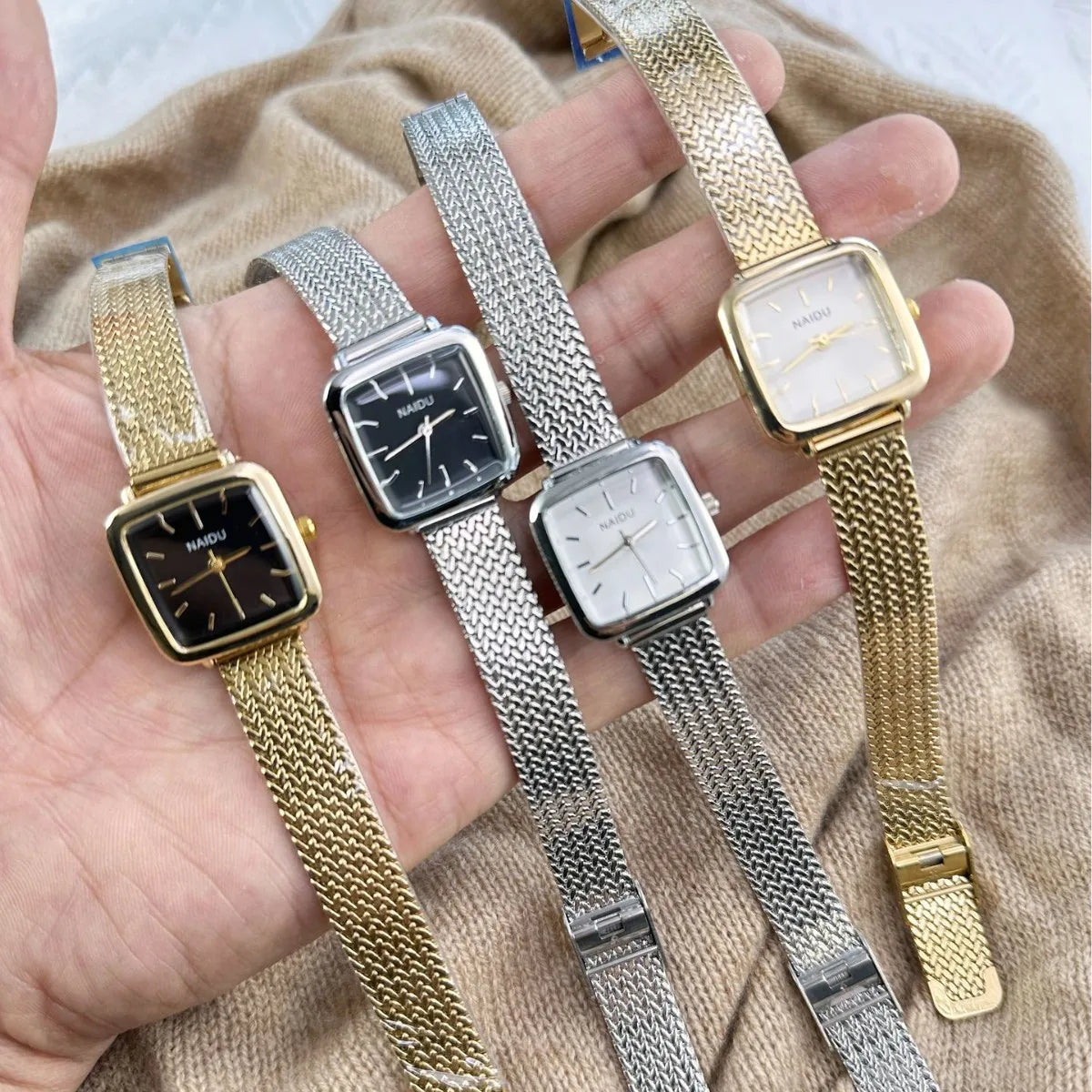 Lux Square Dial Quartz Watch with Mesh Strap Deluxe