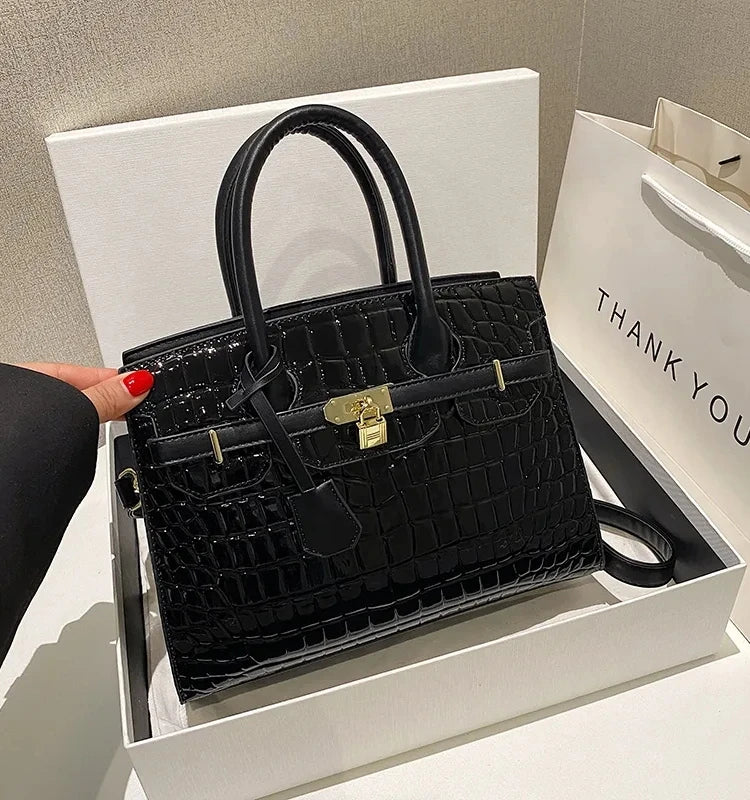 Crocodile Pattern City Satchel with Refined Structure