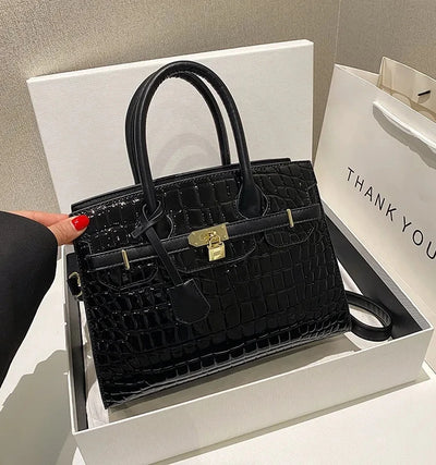 Crocodile Pattern City Satchel with Refined Structure
