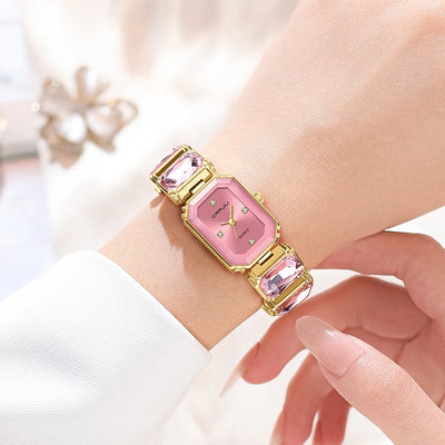 Watch With Gemstone Accent Rectangular Dial Bracelet - WO2MEN