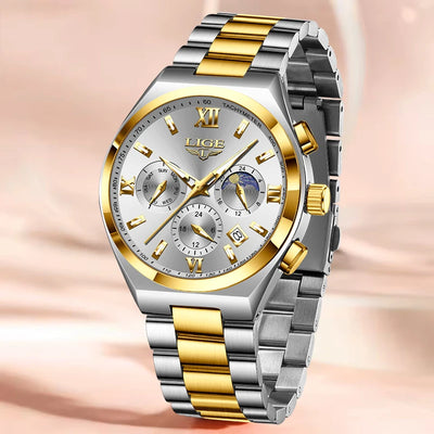 Analog Quartz Wristwatch with Subdials Moonphase