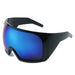 Oversized Shield Sunglasses Wraparound UV400 Lens - Blue Mirrored