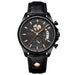 Chronograph Wristwatch World Map Dial Leather Strap - Black Black