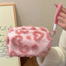 Cosmetic Case Plush Pouch with Handle for Travel Use - Light Pink