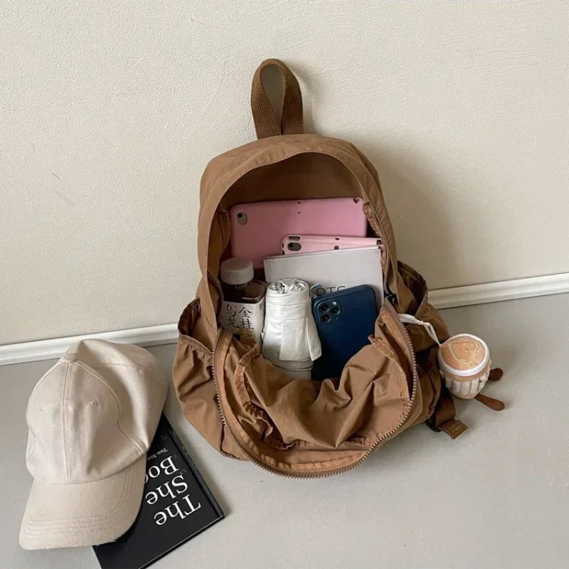 Casual Backpack Women Large Capacity Pleated Schoolbag