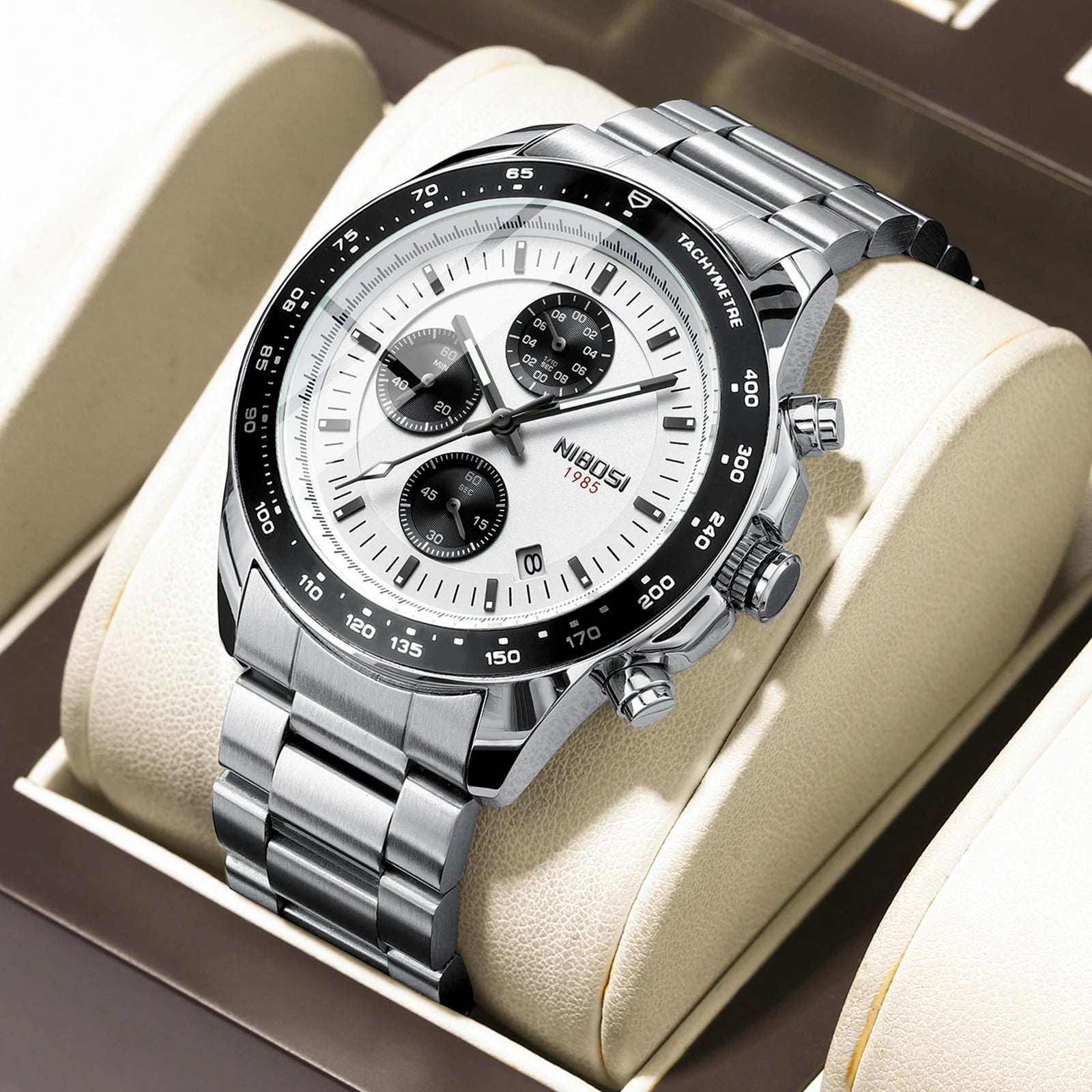 Stainless Steel Chronograph Watch Tachymeter Bezel