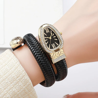 Serpentine Crystal Encrusted Timepiece With Double Wrap
