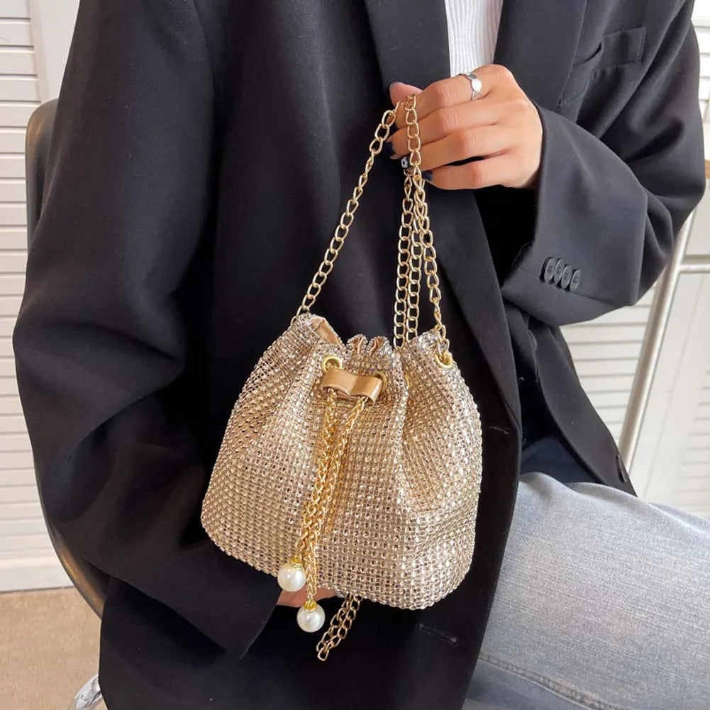 Handbag Chain Drawstring Satchel for Evening Events - WO2MEN