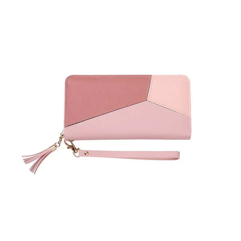 Geometric Patch Zip Wallet With Tassel Strap Wristlet