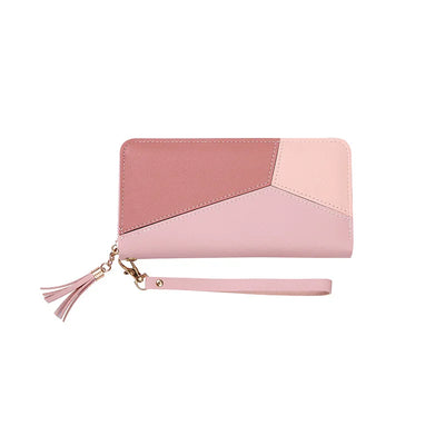 Geometric Patch Zip Wallet With Tassel Strap Wristlet