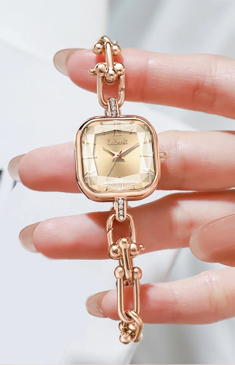 Square Bracelet Watch with Elegant Chain Link Design