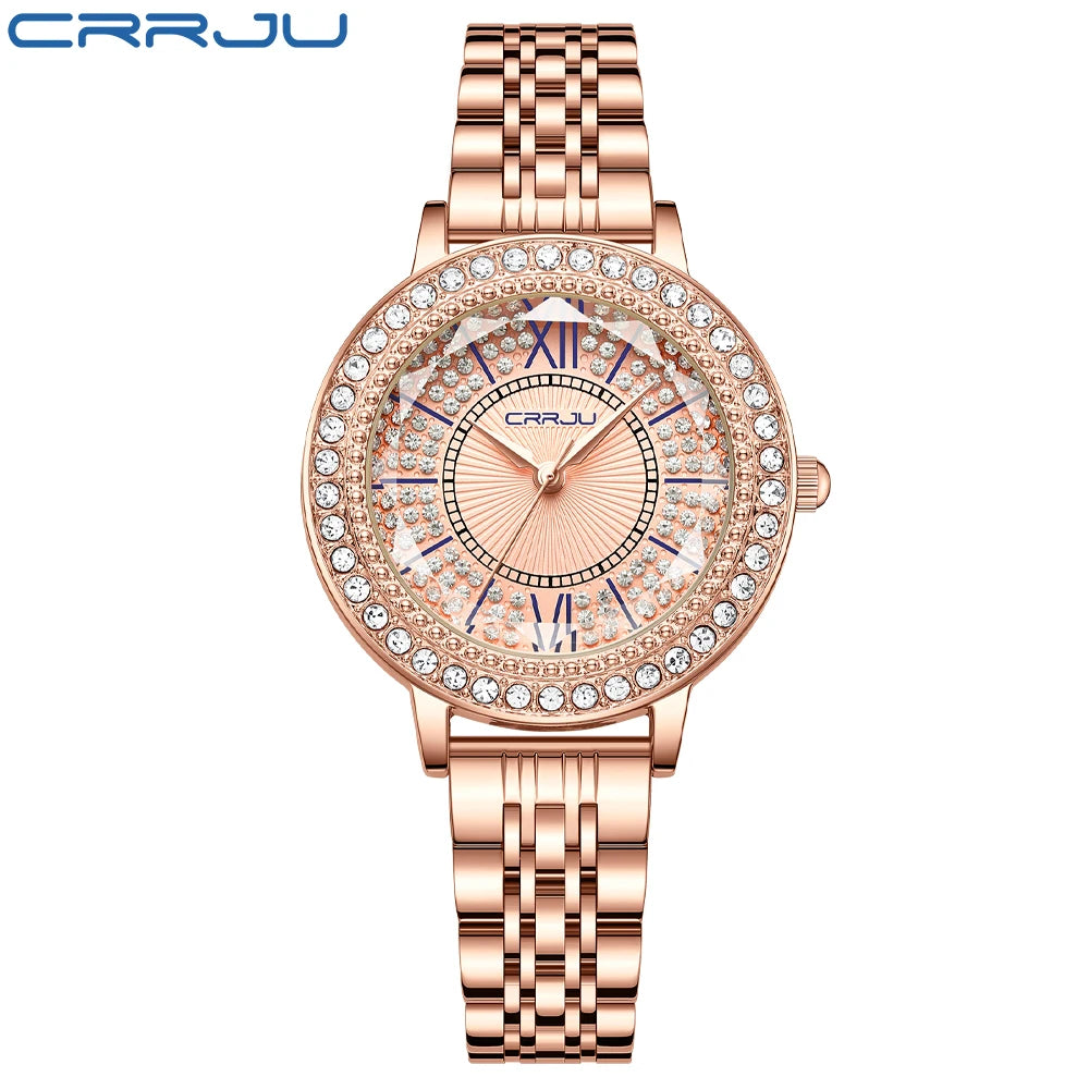 Crystal Halo Dial Dress Watch With Sparkling Bezel