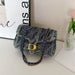 Quilted Shoulder Bag with Chain Strap Clasp Detail - Blue