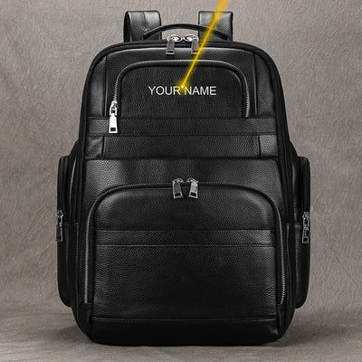 Double Layer Leather Backpack for Men with USB Charging