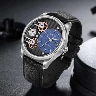 Watch with Gear Dial and Dual Strap Mechanism in Motion - WO2MEN