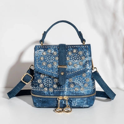 Backpack with Diamond Embellishments and Chain Details - WO2MEN