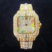Diamond Paved Square Watch with Roman Numerals - Golden