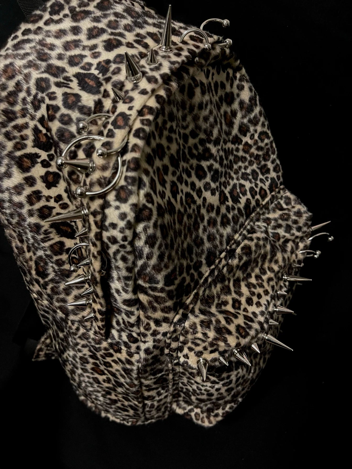 Leopard Print Spike Studded Backpack Large Capacity