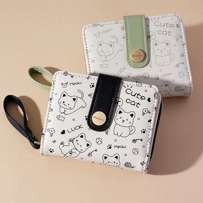 Charming Cat Compact Wallet With Wrist Strap Cardholder - WO2MEN