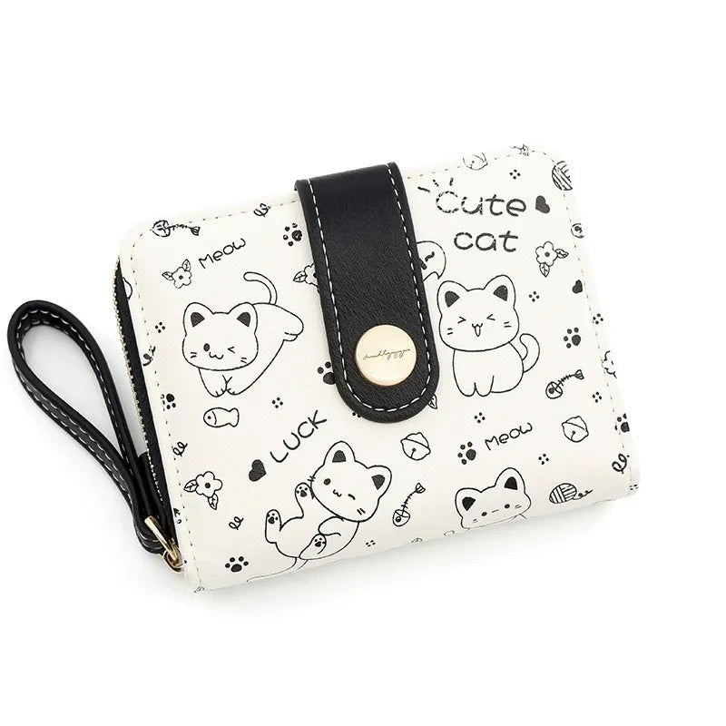 Cat Pattern Zipper Wallet With Strap Card Holder Chic