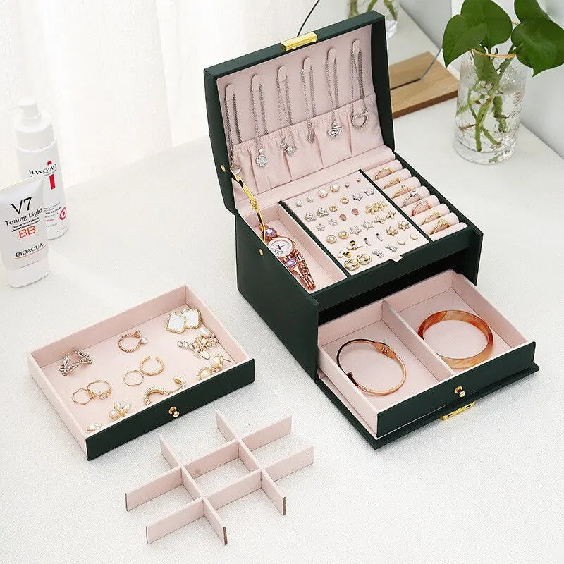 Elegant Three Layer Jewelry Box With Drawer Lock System