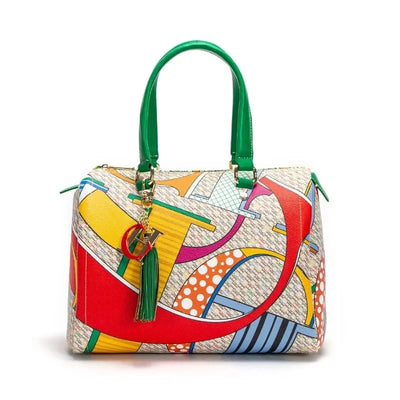 Commuter Crossbody Bag with Vibrant Print Motifs Tassel