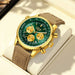 Chronograph Wristwatch with Date Display Subdials - Gold Green