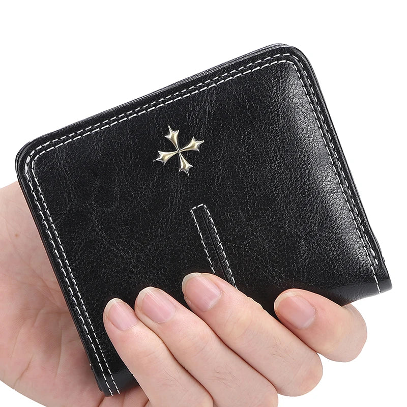 Wallet Compact Zipper Card Holder with Cross Emblem - WO2MEN
