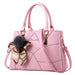 Geometric PU Handbag with Scarf Ornament Pom Pom - Photo Colour V6