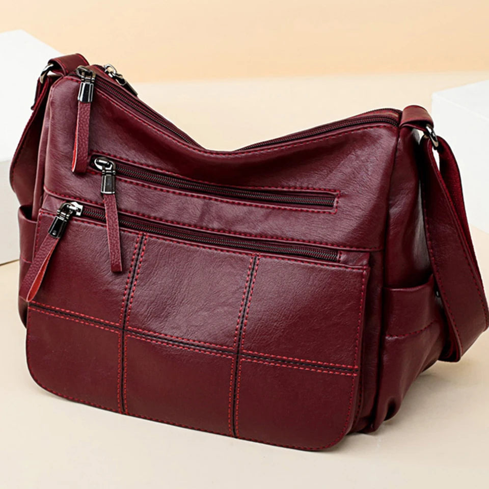Genuine Leather Shoulder Bag Crossbody with Zip Pockets