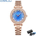 Crystal Halo Dial Dress Watch With Sparkling Bezel - Rose Gold Blue