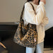 Leopard Pattern Shoulder Bag Vintage Large Tote Two Handles - Brown