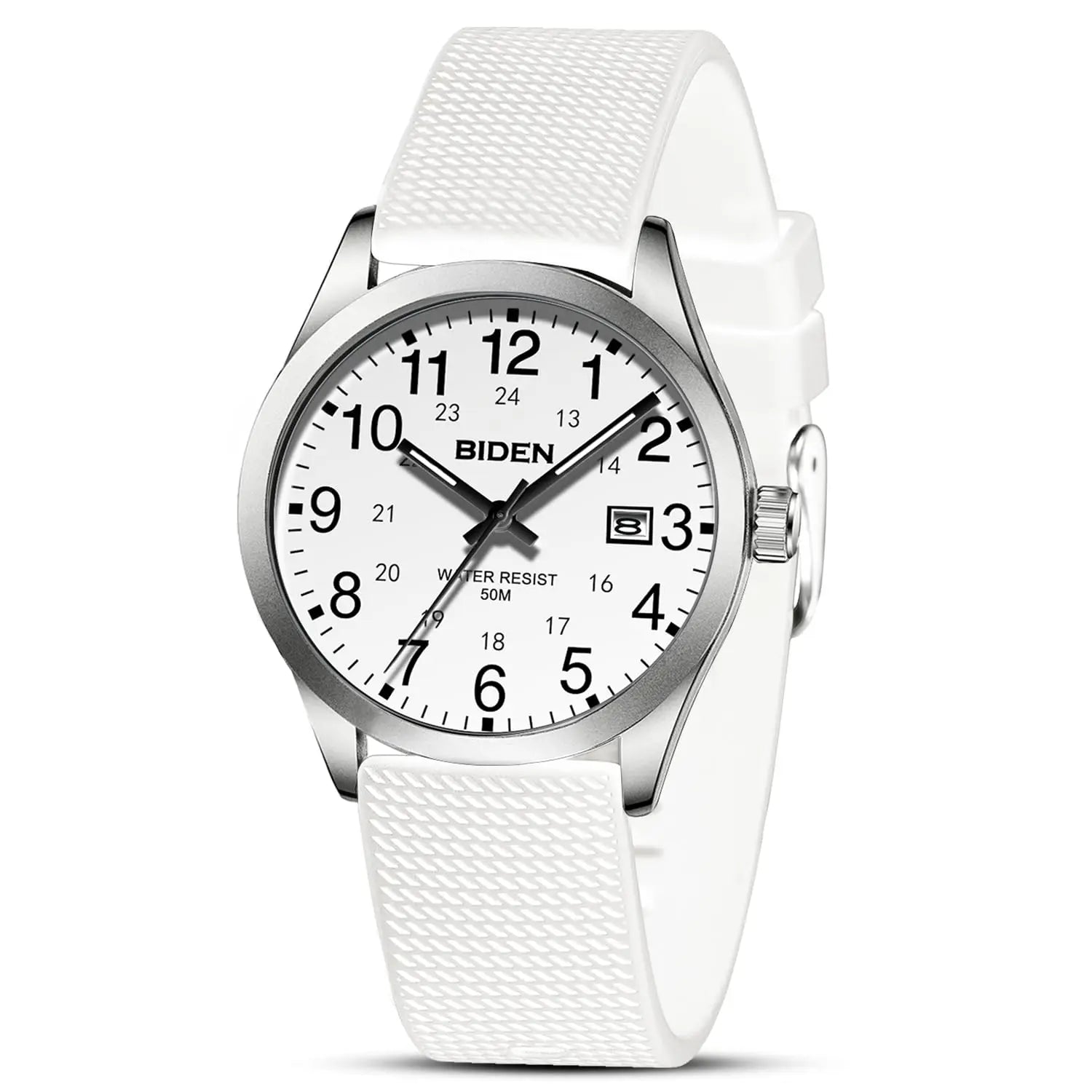 Watch Quartz Analog with Luminous Dial Sport Design - White