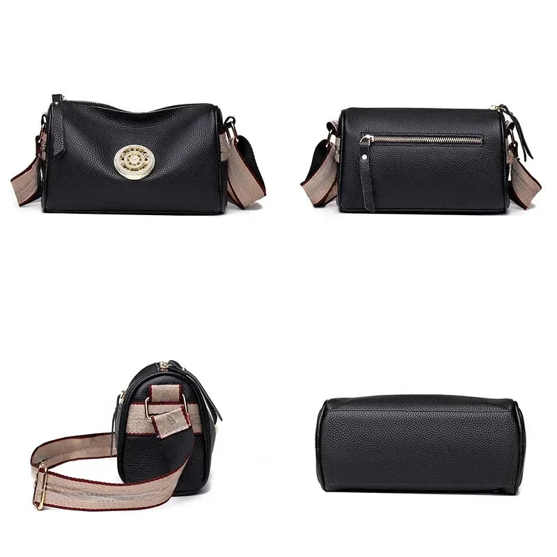 Emblem Crossbody Bag With Wide Strap And Circular Clasp
