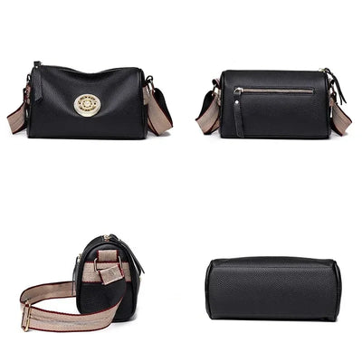 Emblem Crossbody Bag With Wide Strap And Circular Clasp