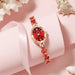 Watch with Oval Dial Diamond Inlaid Bracelet Timepiece - Red