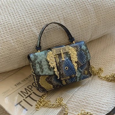 Snake Pattern Shoulder Bag With Ornate Gold Clasp Grace