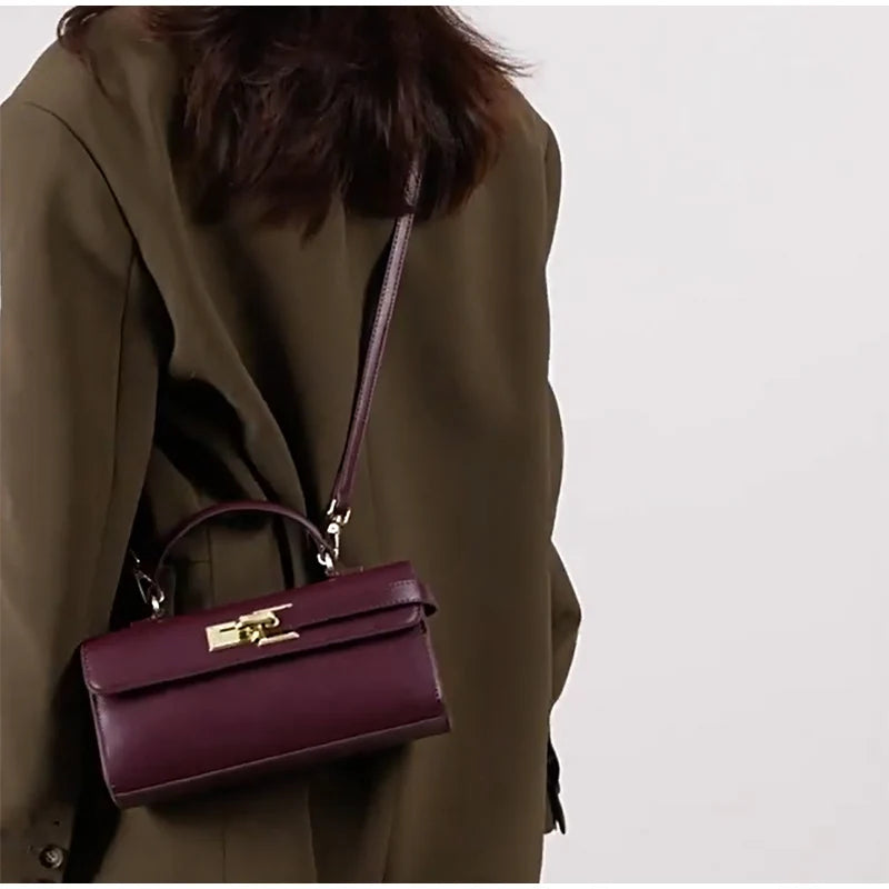 Lock Closure Rectangular Handbag with Top Handle