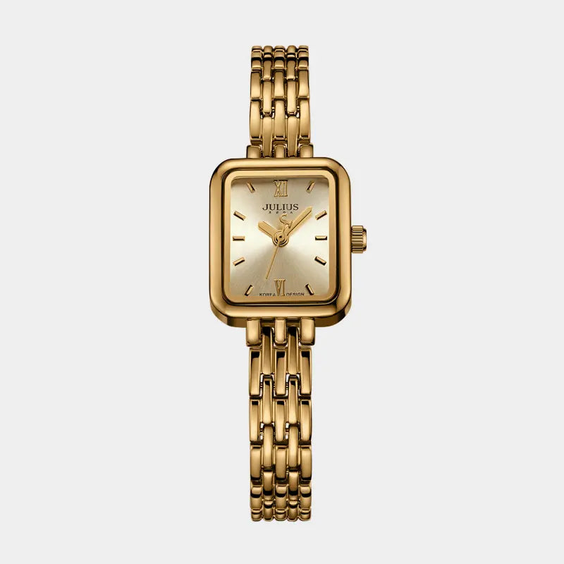 Womens Watch Dual Layer Dial Square Case Elegant - Brown