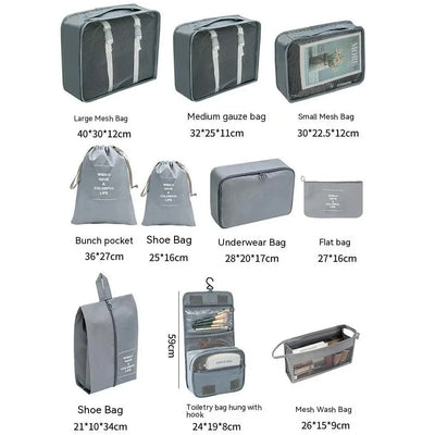 Eight Piece Travel Packing Cube Set for Neat Luggage