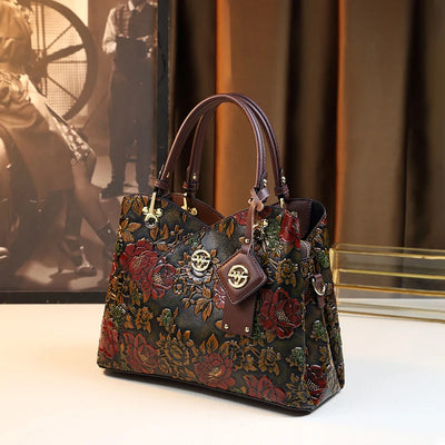 Floral Embroidered Handbag With Vintage Bloom Motif - WO2MEN